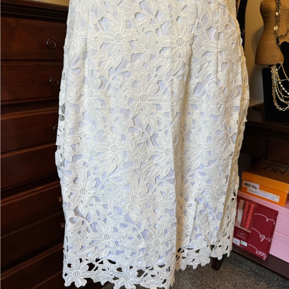 Lauren Ralph NWT Mini White Eyelet Floral Overlay Sleeveless Summer Dress Sz 12 - Picture 5 of 16